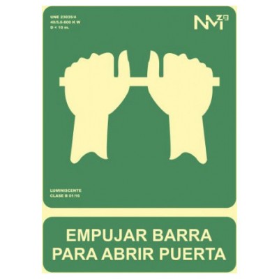 SEÑAL "EMPUJAR BARRA PARA ABRIR PUERTA" 224X300 PVC VERDE ARCHIVO 2000 6170-01H VE (Espera 4 dias) en Huesoi